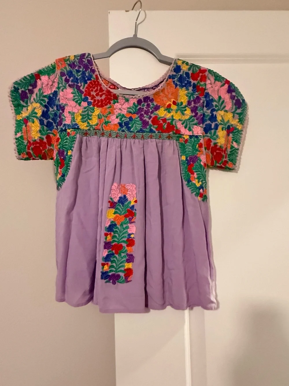 Lavender Mexican Embroidered Peasant Top - Picture 3 of 5